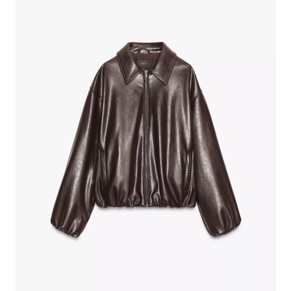 ZARA FAUX LEATHER BOMBER JACKET - Picture 5 of 7